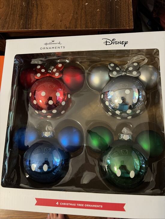 Disney Other - Disney Hallmark Ornaments Minnie Mickey Mouse Ears Christmas Glass 4-Pack NEW